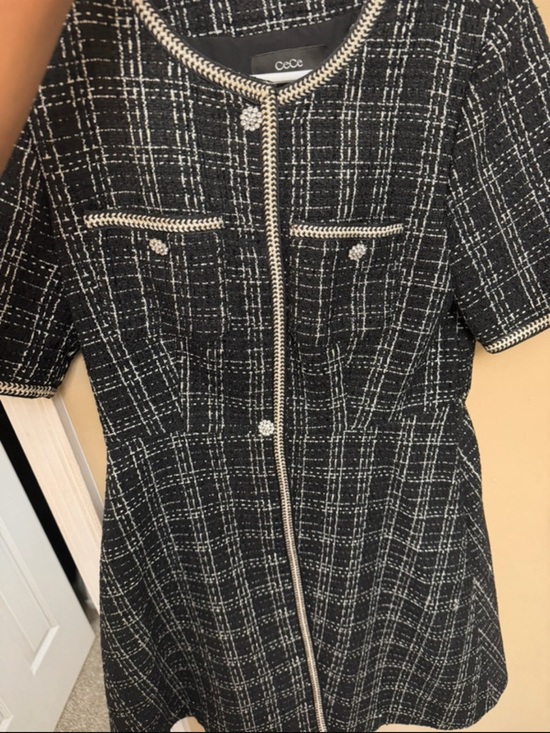 CeCe Jackets & Blazers - Cece Black & White Tweed Short-Sleeve Coat Dress